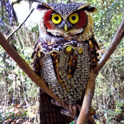 Prompt: photo of a warrior wearing bejewelled owl armour