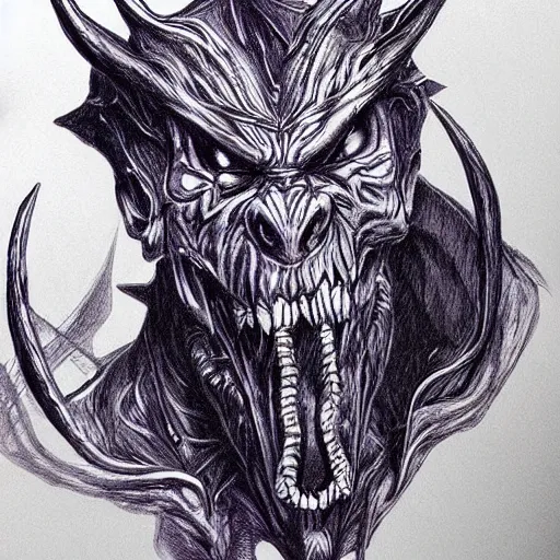 Prompt: ballpoint pen art of a demon