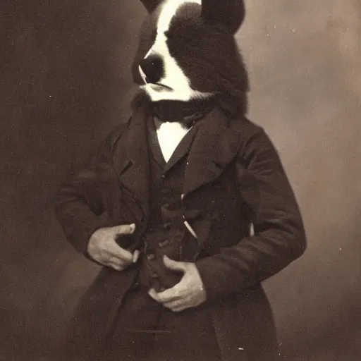 Image similar to a creepy photograph of a furry from the early 1 9 th century