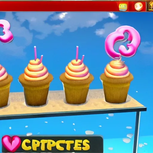 Image similar to screenshot from a 3 d video game about cupcakes