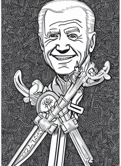 Image similar to joe biden as a kingdom hearts keyblade wielder, official square enix line art artwork, intricate design, high definition, delicate patterned, fashionable rpg clothing