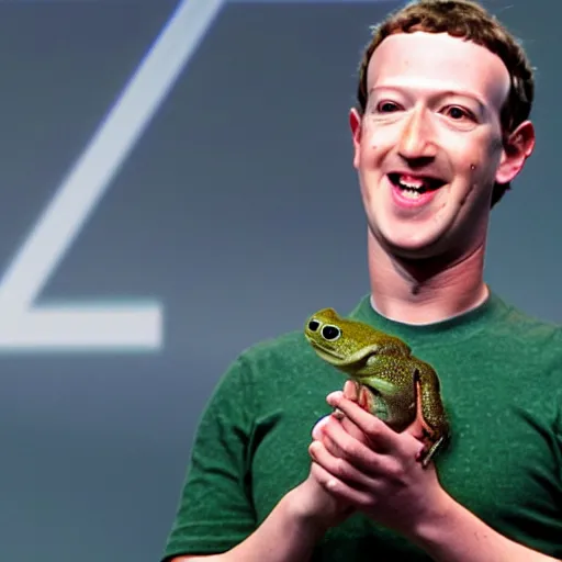 Image similar to mark zuckerberg holding a live frog