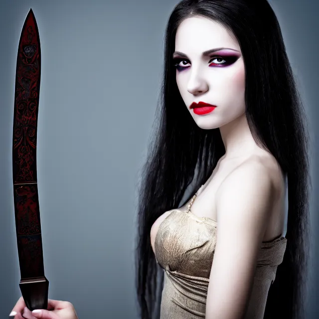 Image similar to photo of a very beautiful!! vampire warrior queen highly detailed 8 k hdr smooth sharp focus high resolution award - winning photo dslr 5 0 mm