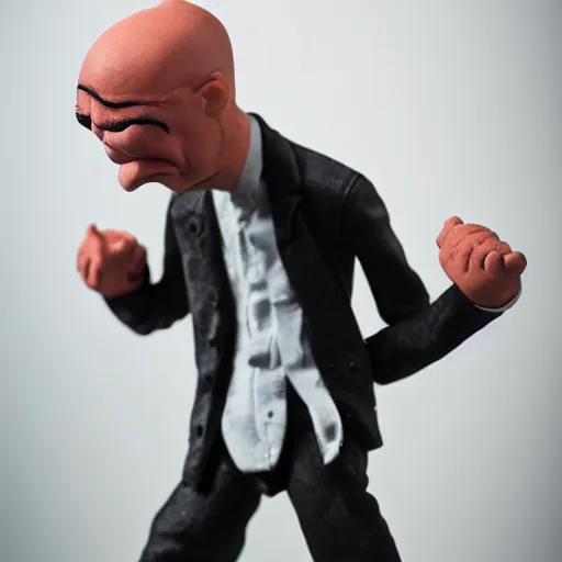 Image similar to a portrait of an angry man in the style of claymation, stop motion, with studio lighting with a 7 5 mm lens.