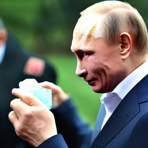 Image similar to vladimir putin inspecting the quality of soap