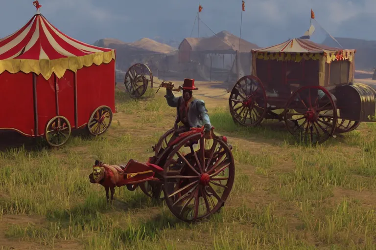 Image similar to 3d sculpt of a circus wagon, artstaton, League of Legends, red dead redemption2, digital illustration