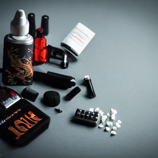 Image similar to Dragon themed vape kit, product shoot, studio lighting, cinematic, beautiful composition