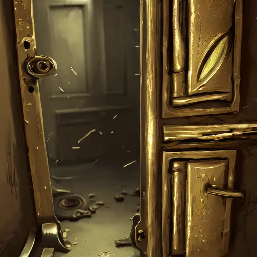 Image similar to tons of door latches leaning on floor of room, concept art, trending on artstation, highly detailed, intricate, sharp focus, digital art, 8 k