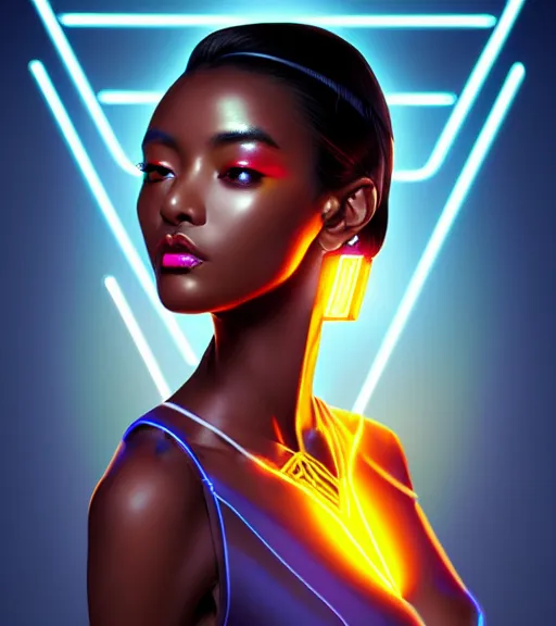 Prompt: symmetry!! asian princess of technology, solid cube of light, hard edges, product render retro - futuristic poster scifi, lasers and neon circuits, beautiful dark skin african princess, intricate, elegant, highly detailed, digital painting, artstation, concept art, smooth, sharp focus, illustration, dreamlike, art by artgerm