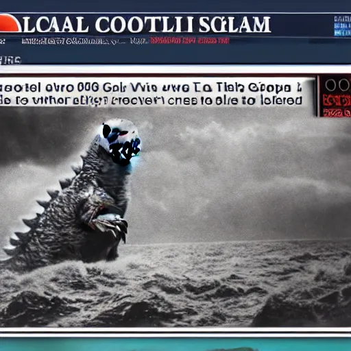 Prompt: local news broadcast anchor godzilla