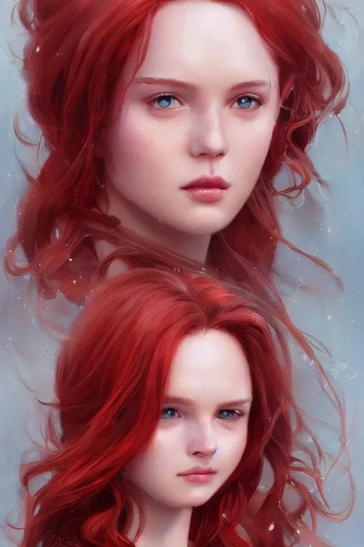 Image similar to beautiful cute red haired joyful and playful 1 9 year old girl, full portrait, long hair, sci - fi, fantasy, intricate, elegant, digital painting, artstation, concept art, smooth, 8 k frostbite 3 engine, ultra detailed, art by artgerm and greg rutkowski and magali villeneuve