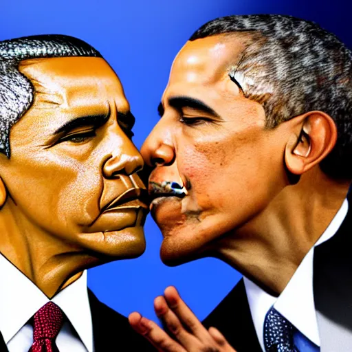 Image similar to obama kissing obama with his hand on his face