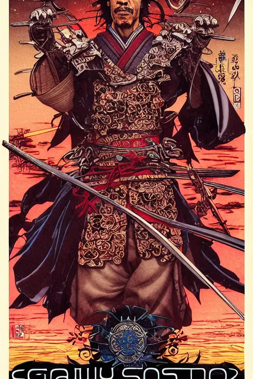 Prompt: poster of giancarlo esposito as a samurai, by yoichi hatakenaka, masamune shirow, josan gonzales and dan mumford, ayami kojima, takato yamamoto, barclay shaw, karol bak, yukito kishiro