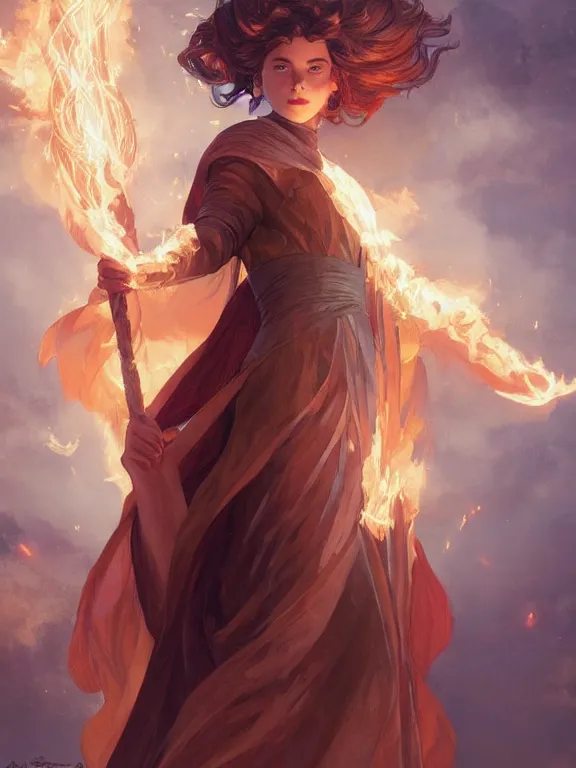 Prompt: young summoner with a fire elemental, fantasy, man, thick robes, intricate, elegant, highly detailed, digital painting, artstation, concept art, wallpaper, smooth, sharp focus, illustration, art by artgerm and greg rutkowski and alphonse mucha