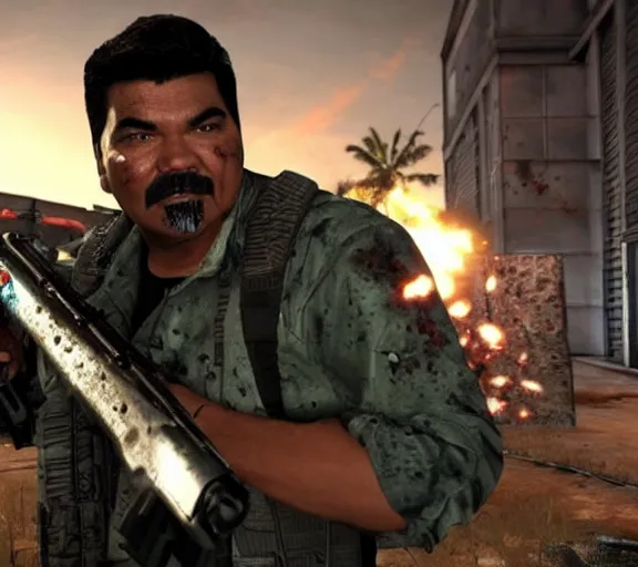 Image similar to george lopez shooting zombies in call of duty, zombies, ps 4