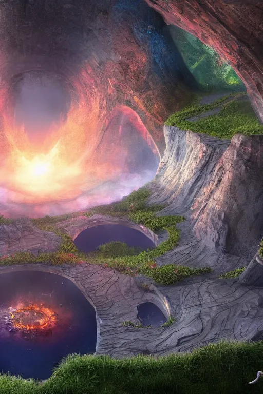 Prompt: the blackhole quarry, fantasy, magic, 4 k, ultra realistic, celshaded art