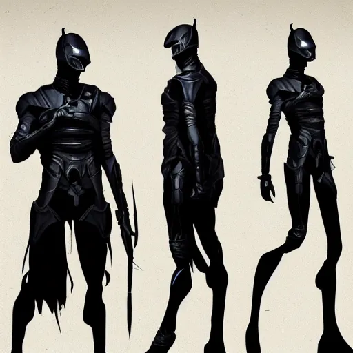 Prompt: concept art, stylized silhouette, long thin legs, large shoulders, concept design, sketch, male, science fiction suit, helmet, arthur rackham, trending on artstation