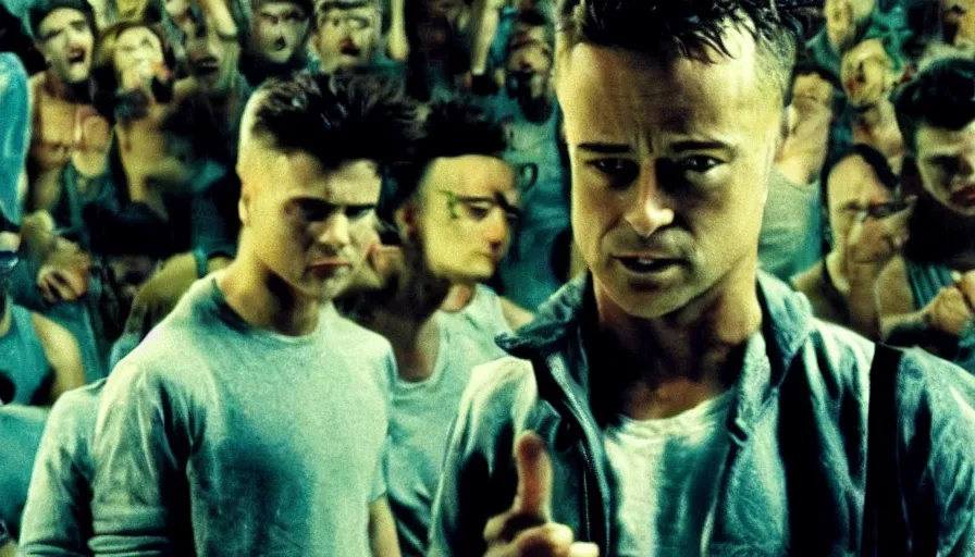 Image similar to fight club!!!!, fight club!!!! (((the minions))), movie still, directed by David fincher