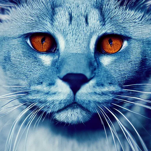 Image similar to photograph of a blue cat, detailed, high quality