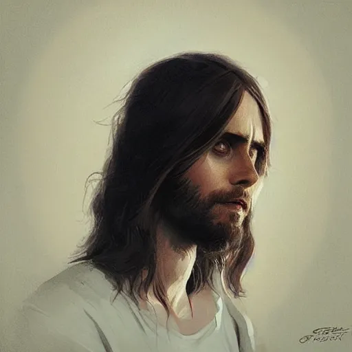 Image similar to “ portrait of jared leto by greg rutkowski, young, attractive, highly detailed portrait, scifi, digital painting, artstation, concept art, smooth, sharp foccus ilustration, artstation hq ”