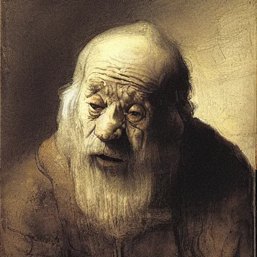 Prompt: a portrait study of a crying old man, by rembrandt, highly detailed