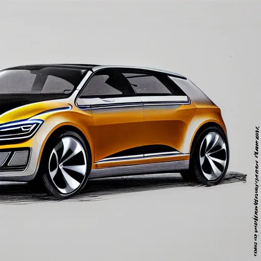 Prompt: a design sketch of a volkswagen concept car :: in the style of Marco Pavone