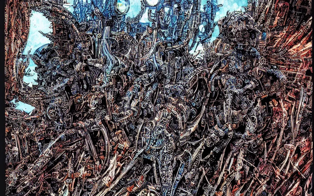 Image similar to techno - savage machine cult, perfect future, awarding winning digital art by philippe druillet