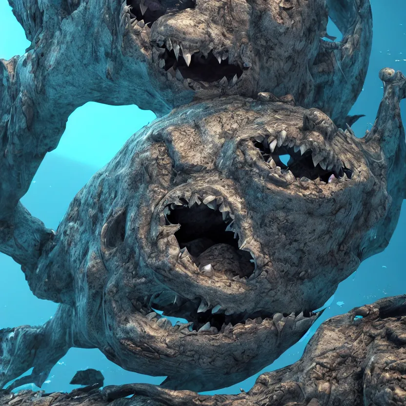 Image similar to photorealistic render of an underwater monster from the mariana trench, octane render