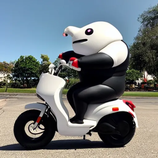 Prompt: Baymax riding a mobility scooter, photo