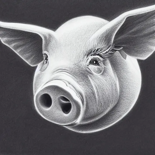 Prompt: pig face from nebula space, higher realistic, detailed, pencil drawing