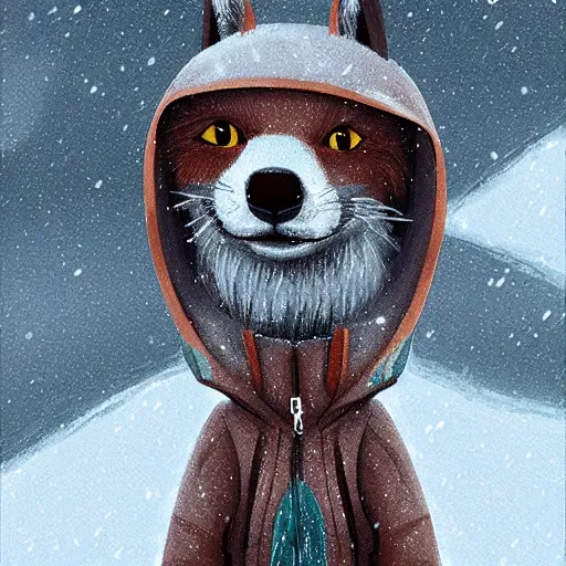 Image similar to fox wearing a parka, furry art artstation