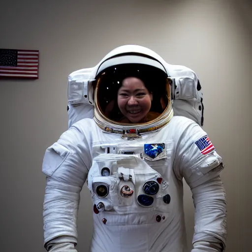 Image similar to astronaut suit in the shape of a whale, ( eos 5 ds r, iso 1 0 0, f / 8, 1 / 1 2 5, 8 4 mm, postprocessed, crisp face, facial features )