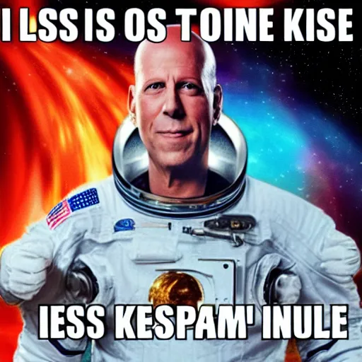 Prompt: i lost my keys in a black hole while being a spaceman bruce willis