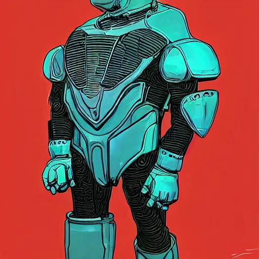 Image similar to self full body portrait of a humanoid raven with a helmet in the shape of a beak. Seafoam and black body armor, digital art, realistic, ultradetailed, concept art in the style of Science Fiction. art by Syd Mead and Moebius, trending on artstation, devianart, cgsociety