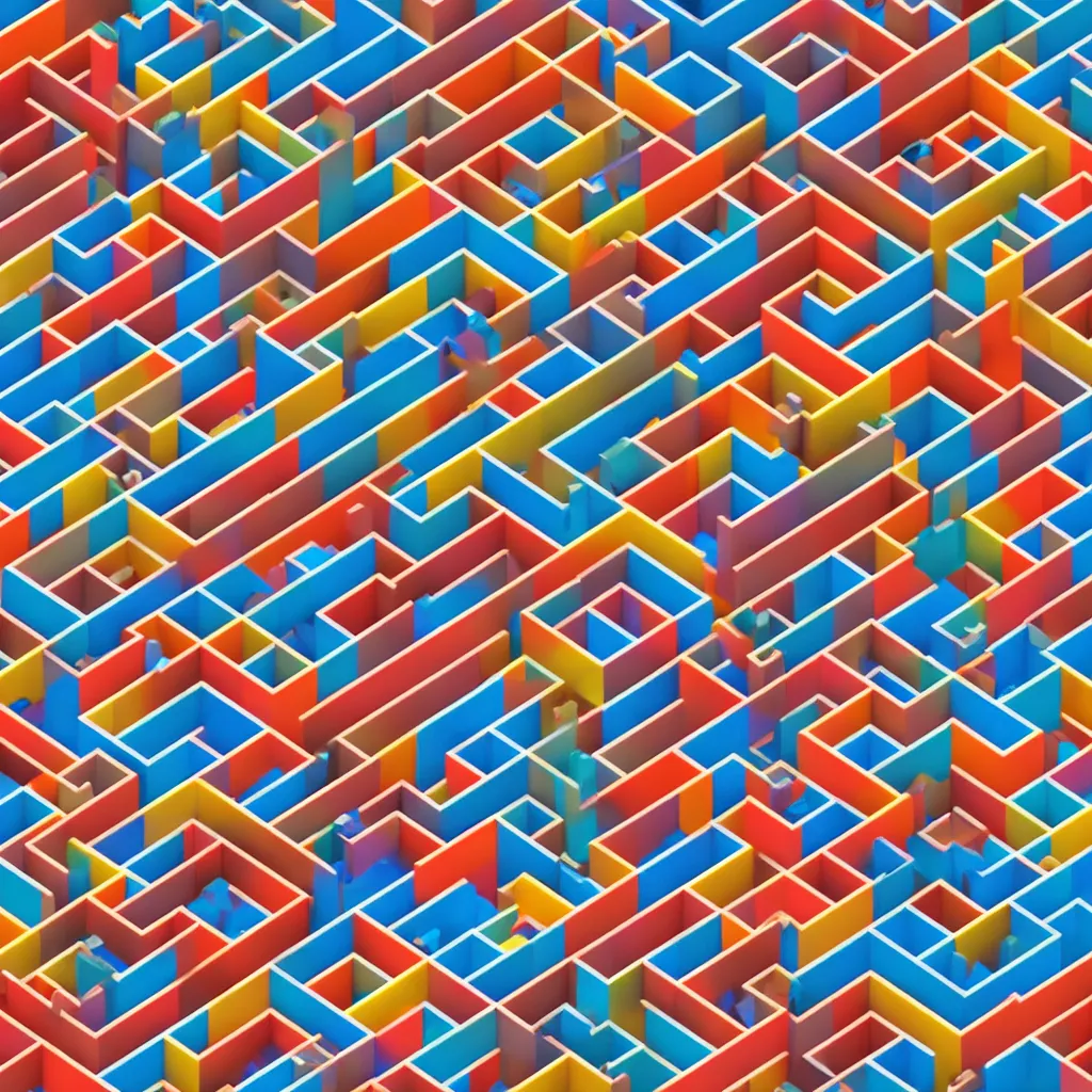 Image similar to wimmelbilder maze made of tetris blocks, unreal engine, octane render, isometric, very sharp