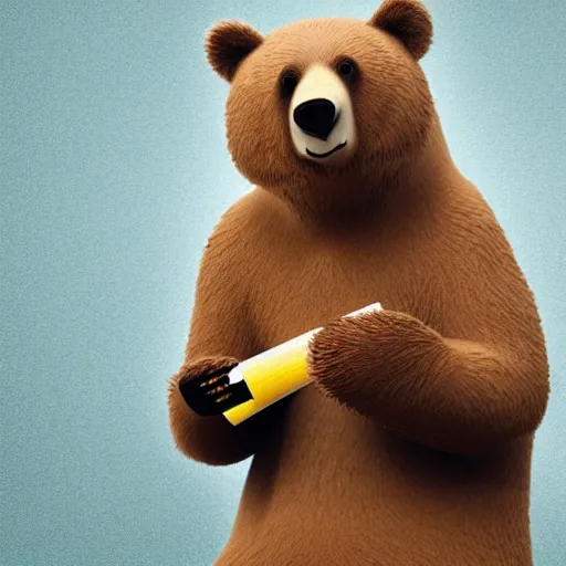 Image similar to a happy bear smoking a joint, realistic, 4 k