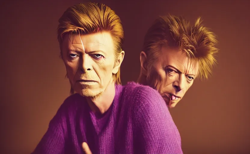Image similar to David Bowie, beautiful composition, pastel colors, 50mm f1.8, ambient light,