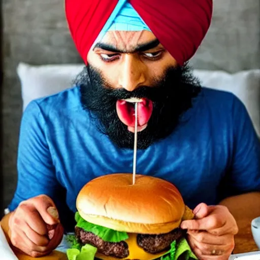 Prompt: sikh eating burger, still from dragonballz style