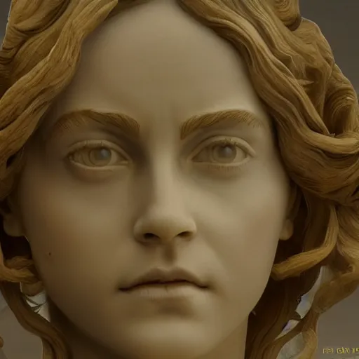 Image similar to emma watson as as a baroque marble statue, hyper realistic, unreal render engine, studio shot, dynamic light, gallery