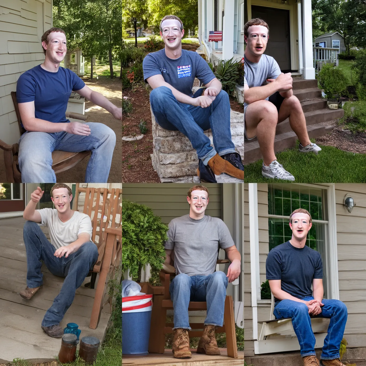 Prompt: redneck Mark Zuckerberg sitting in his porch