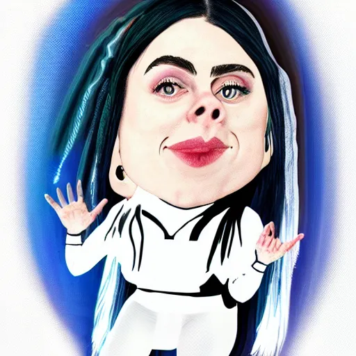 Prompt: caricature of billie eilish riding on a spaceship 4k