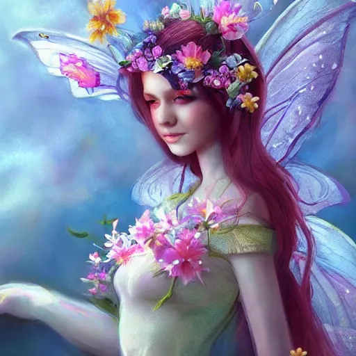 Prompt: spring beautiful fairy, fantasy, realism, pretty, trending on artstation