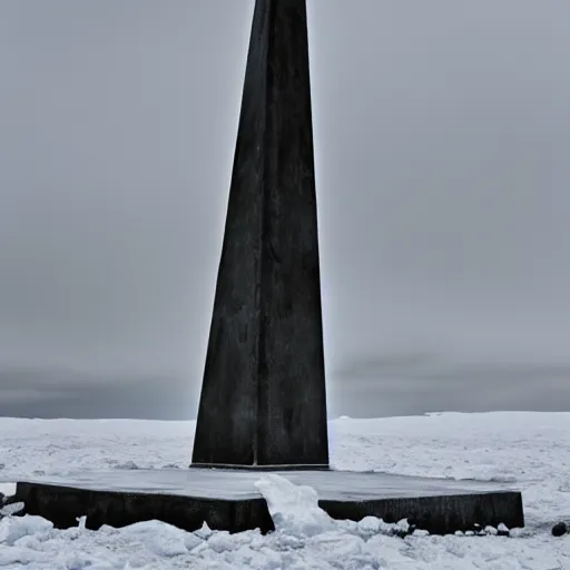 Image similar to a obelisk in antarctica. overcast sky, grainy.