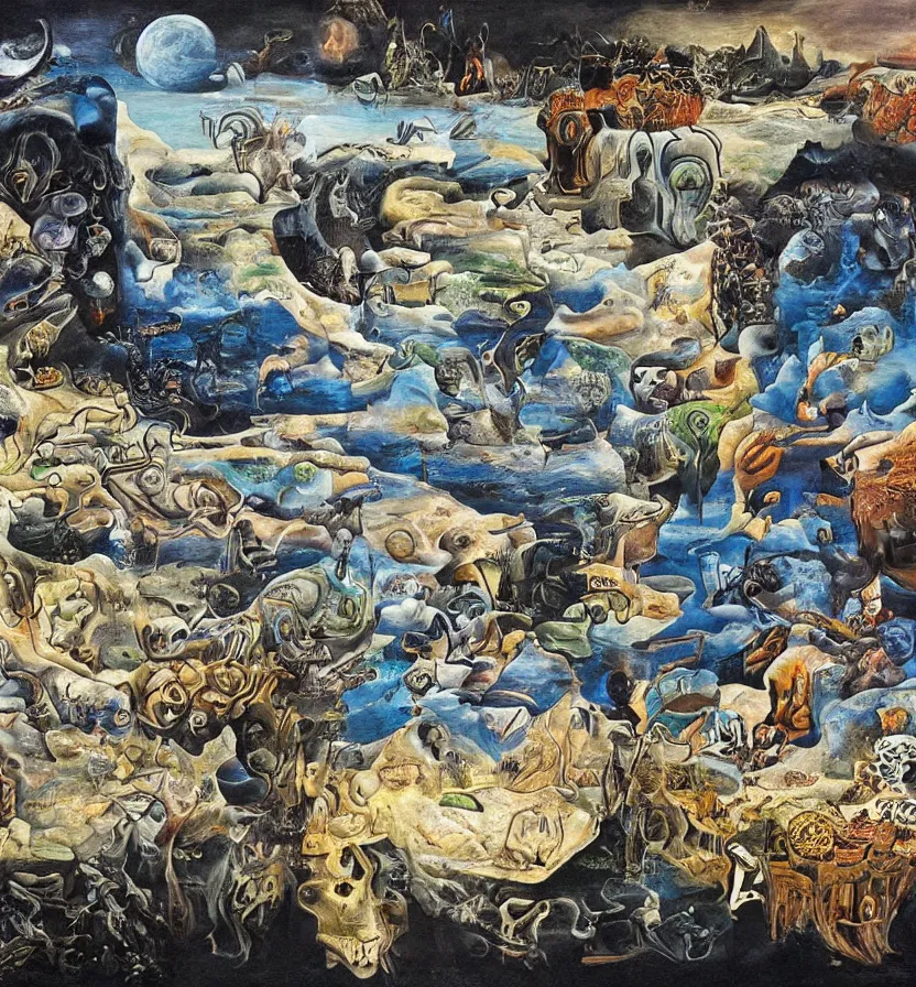 Image similar to the world between death and life, surrealistic extremely detailed painting, by damien gilley and salvador dali