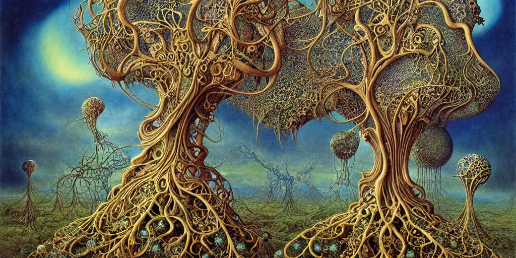 Image similar to tree of life by roger dean and andrew ferez, art forms of nature by ernst haeckel, divine chaos engine, symbolist, visionary, art nouveau, botanical fractal structures, organic, detailed, realistic, surreality