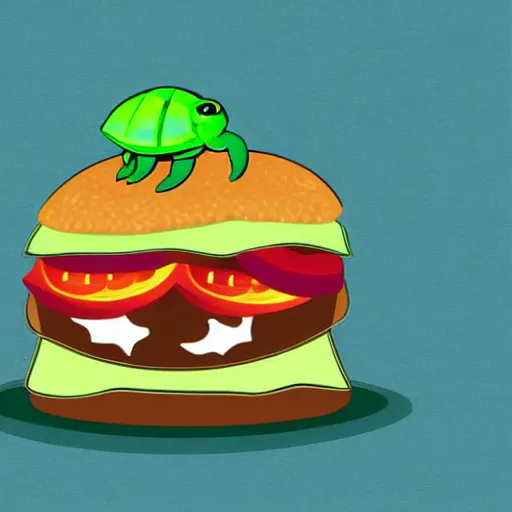 Prompt: storybook illustration of a turtle hamburger, storybook illustration, monochromatic