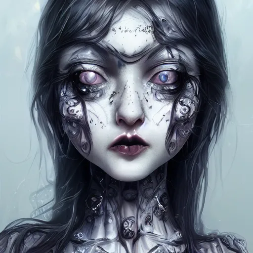 Image similar to a gothic girl with 4 arms with a beautiful face, young face, pretty face, beautiful detailed face, very detailed eyes, female art, intricate details, hyper detailed, artstation, 8 k resolution, high detail, digital painting