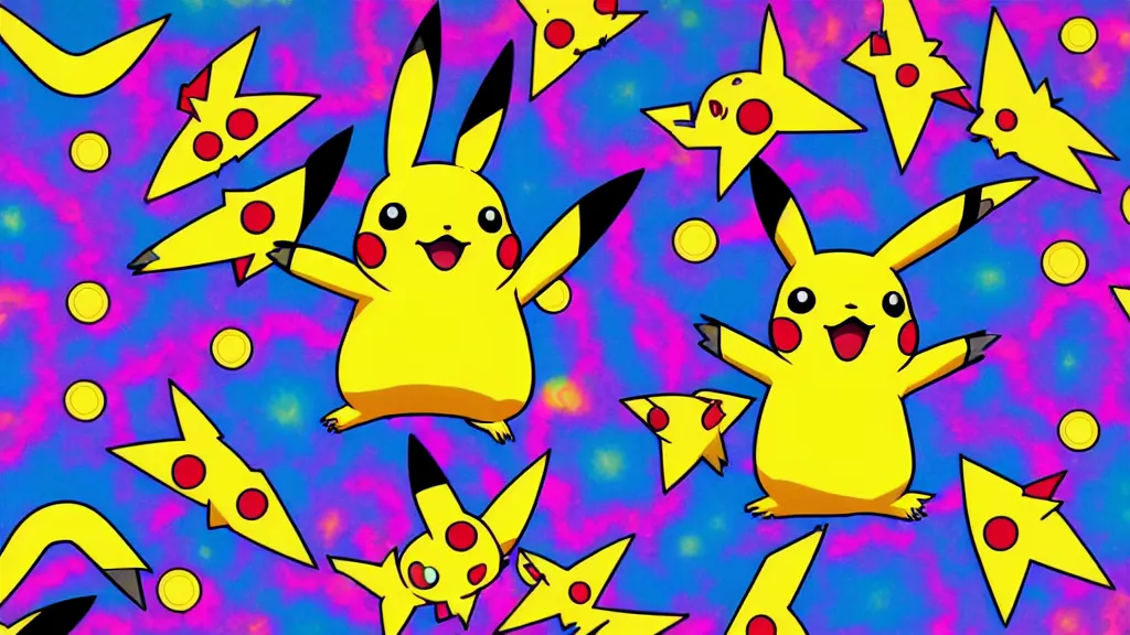 Prompt: pikachu, psychedelic, in a pokemon episode, 4k