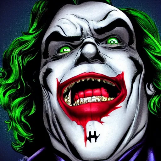 Prompt: batman inside the joker's mouth holding it open, high detail, high resolution, intense