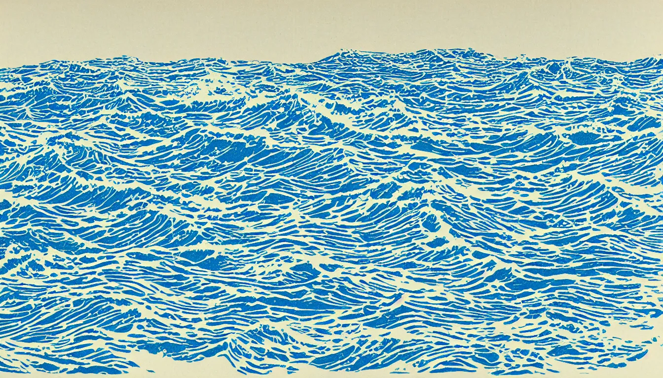 Image similar to ocean swells, woodblock print